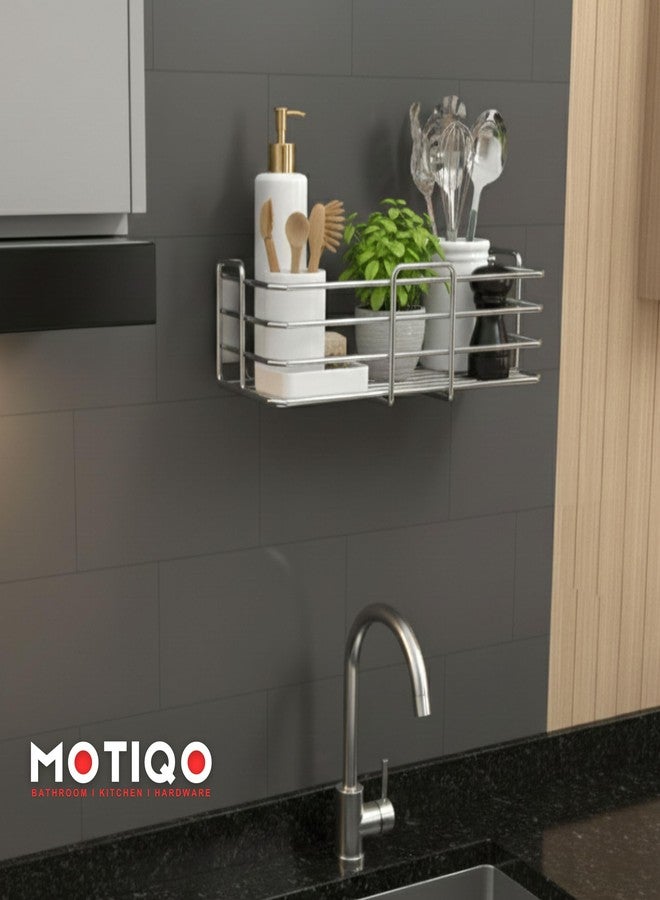 MOTIQO Stainless Steel Bathroom Shelf for Wall, Bathroom Rack, Wall Mount Rack for Kitchen, Bathroom Accessories and Organizer (Silver,12X5 Inches) Set-1 - Image 2